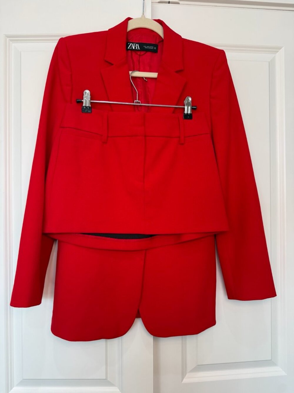 Zara Red Tailored Blazer & Mini Skirt Set S